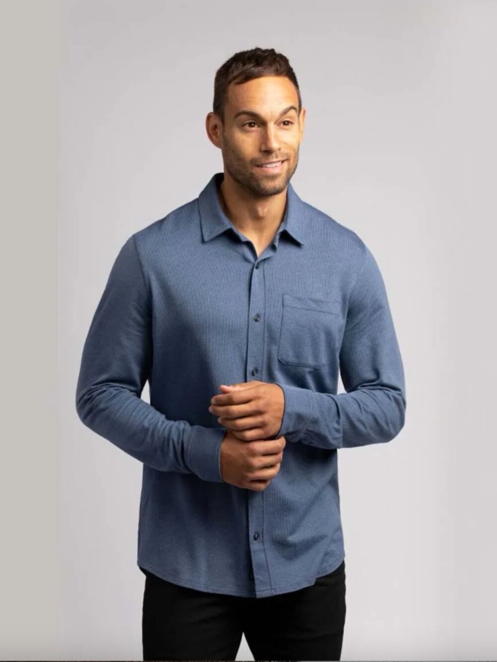 TRAVIS MATHEW Slater Button Down Shirt Indigo Pima Cotton Business Casual Golf M